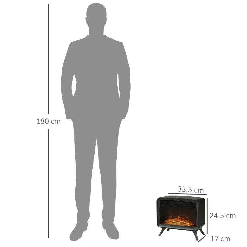 HOMCOM 800W/1600W Electric Fireplace, Freestanding or Tabletop Small Electric Stove with LED Flame Effect and Overheating Protection, Black