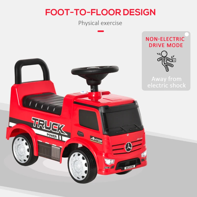 HOMCOM Kids Ride On Truck, Mercedes Benz Licensed Toddler Foot To Floor Sliding Push Car with Under Seat Storage for 12 - 36 Months, Red