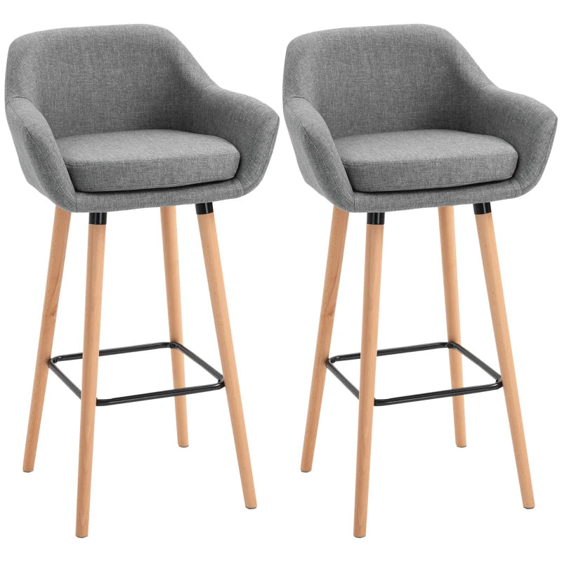 HOMCOM Linen Upholstered Set Of 2 Home Bar Stools Grey