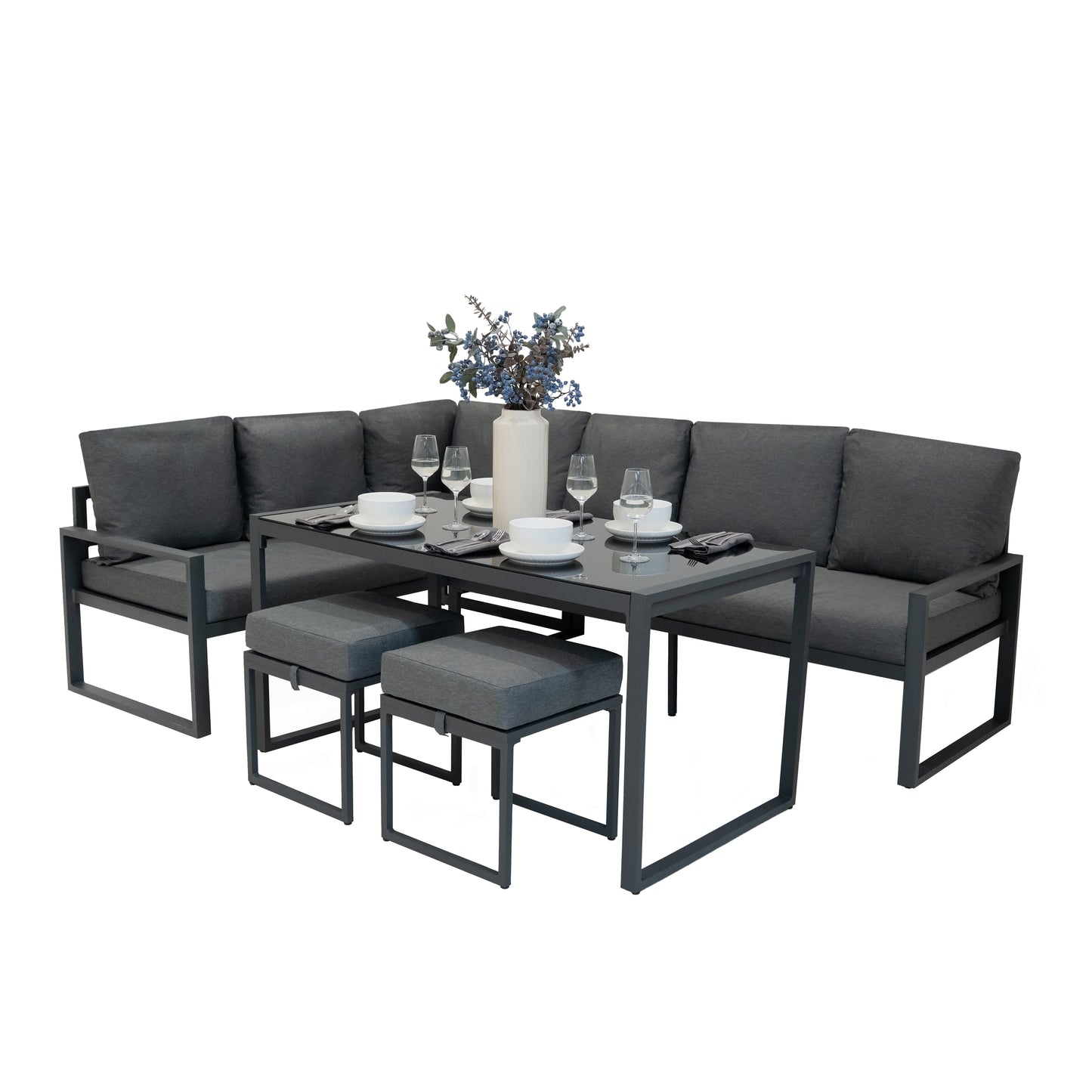 Ensemble de Salon de Jardin 5 Pièces en Aluminium – Gris Anthracite