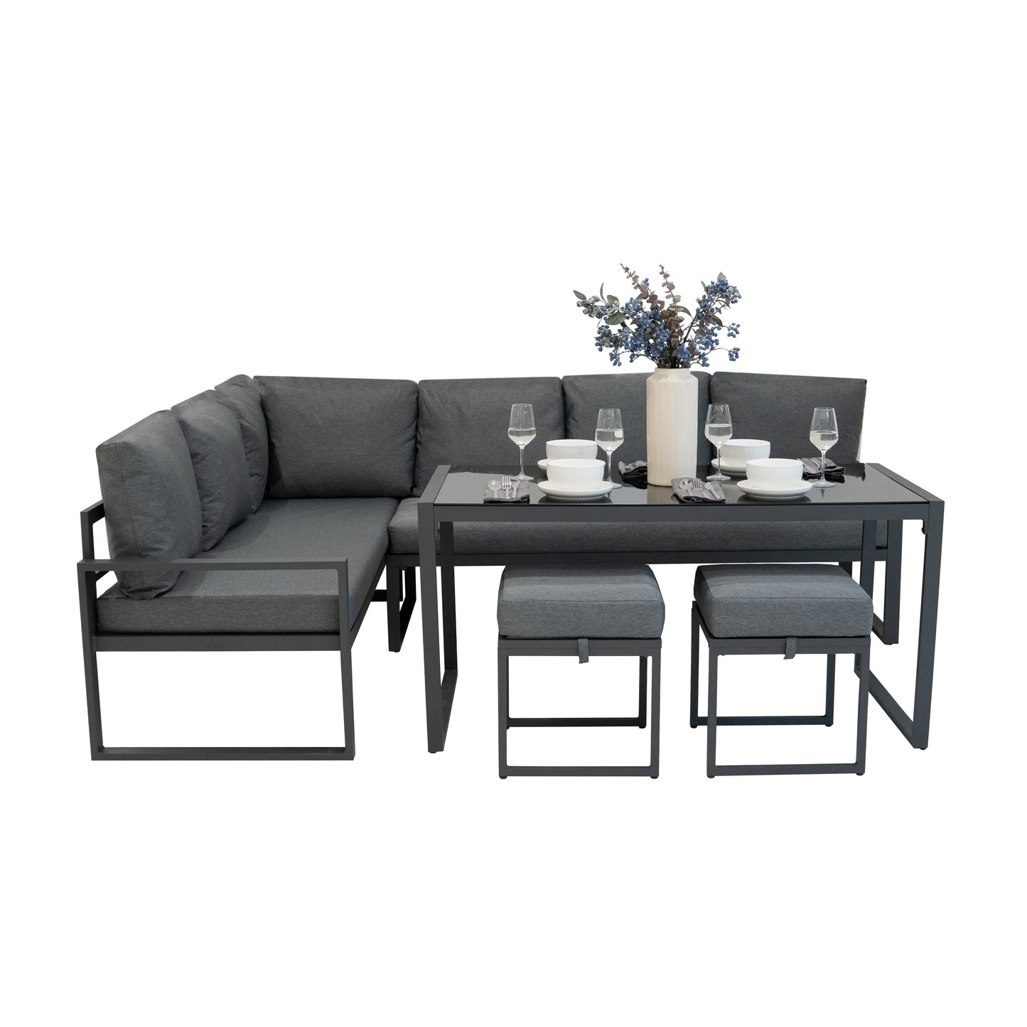 Ensemble de Salon de Jardin 5 Pièces en Aluminium – Gris Anthracite