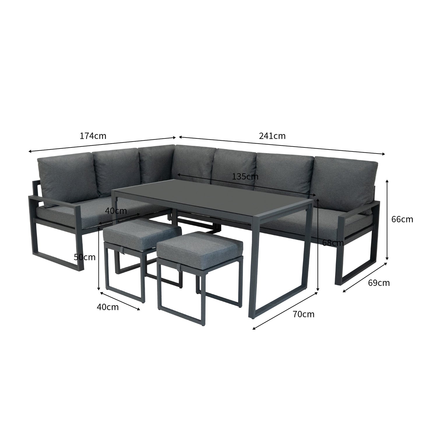 Ensemble de Salon de Jardin 5 Pièces en Aluminium – Gris Anthracite