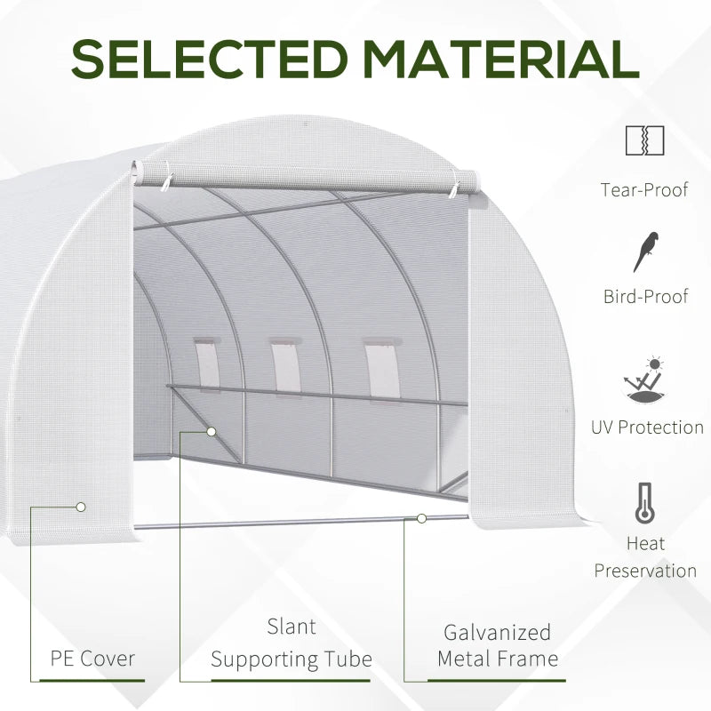 Outsunny 6 x 3 x 2 m Polytunnel Greenhouse, Walk-in Polytunnel Tent with Metal Frame, Zippered Door, and 8 Windows for Garden and Backyard, White