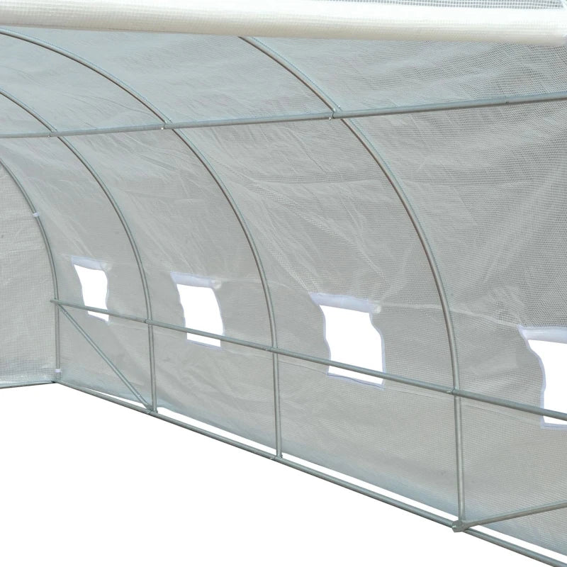 Outsunny 6 x 3 x 2 m Polytunnel Greenhouse, Walk-in Polytunnel Tent with Metal Frame, Zippered Door, and 8 Windows for Garden and Backyard, White