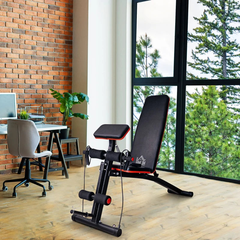 HOMCOM Foldable Exercise Bench 6 Levels Adjustment - Black/Red