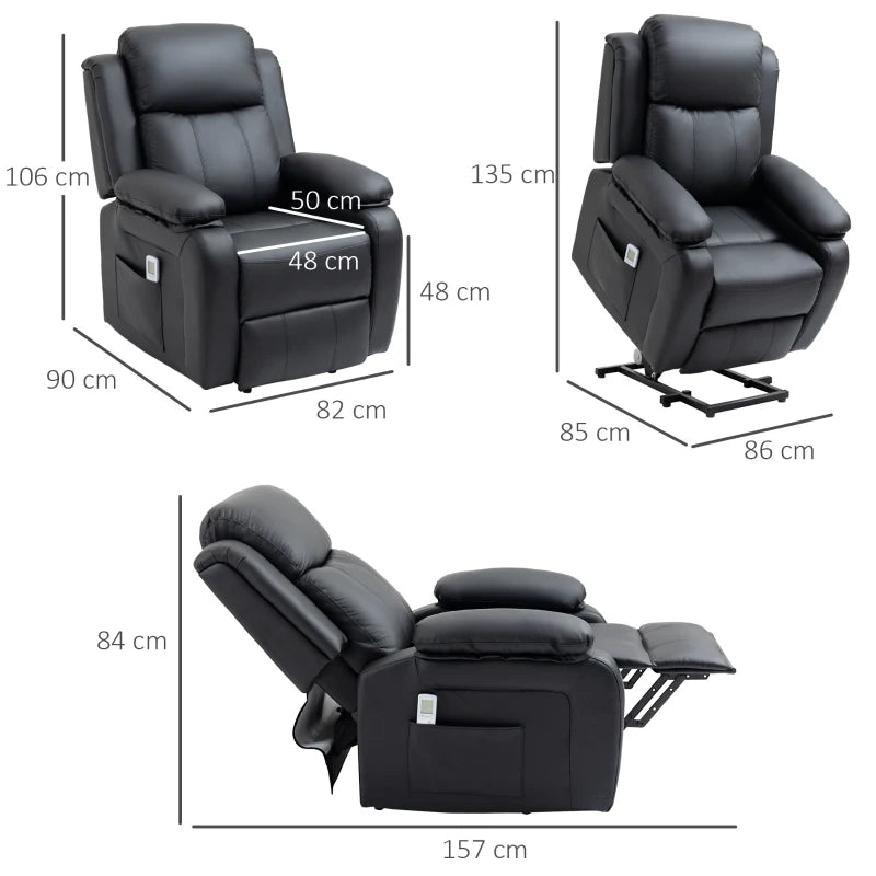 HOMCOM Electric Armchair for Elderly, Leather, w/ Remote Control, Footstool, Black