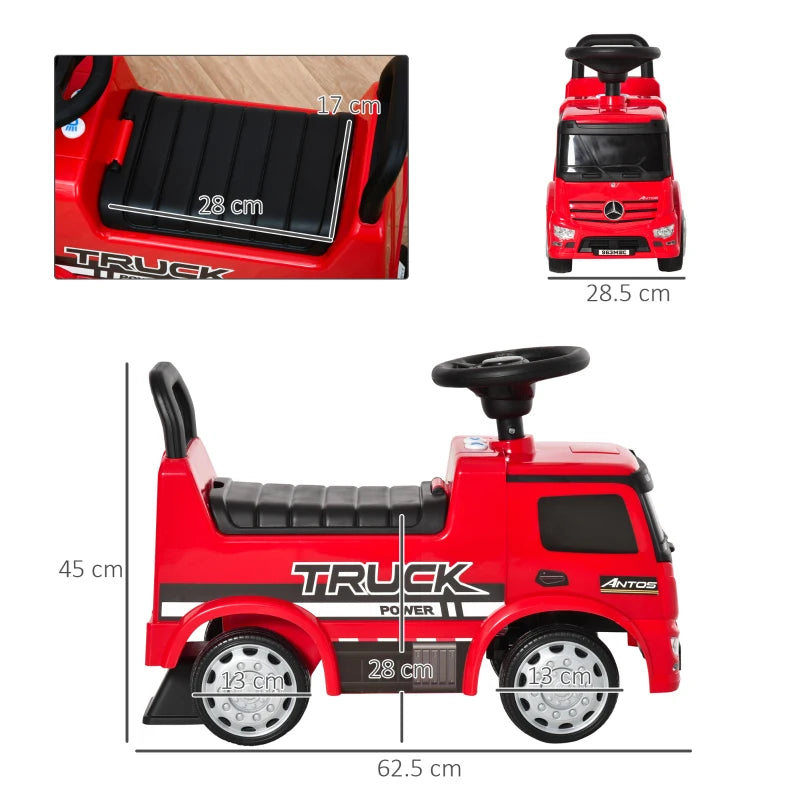 HOMCOM Kids Ride On Truck, Mercedes Benz Licensed Toddler Foot To Floor Sliding Push Car with Under Seat Storage for 12 - 36 Months, Red