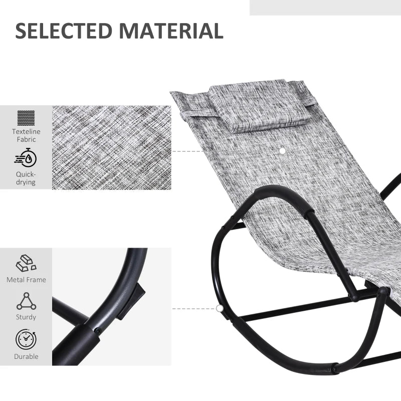Outsunny Steel Frame Zero Gravity Rocking Lounge Chair w/ Pillow Grey