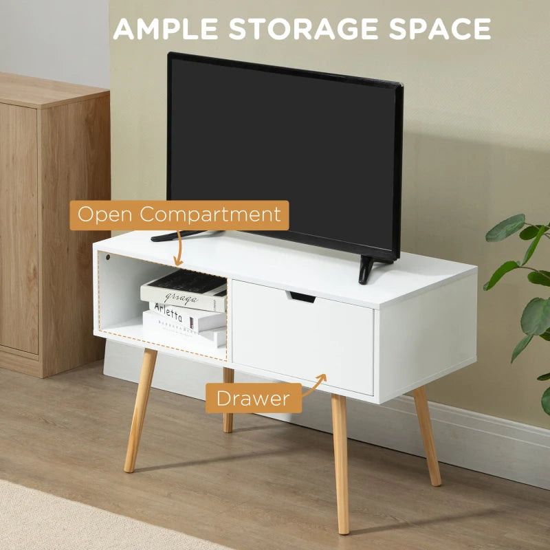 HOMCOM TV Cabinet, TV Unit for TVs up to 47", TV Table with Shelf and Drawer, Entertainment Centre with Cable Hole for Living Room, White