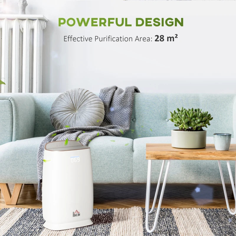 HOMCOM Quiet Air Purifiers for Bedroom with 3-Stage Carbon HEPA Filtration System, Air Monitor, Timer, Air Cleaner with 4 Speeds, Remove Smoke Dust Pollen Odours