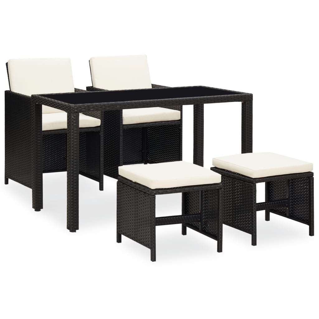 5 Piece Outdoor Dining Set With Cushions Poly Rattan