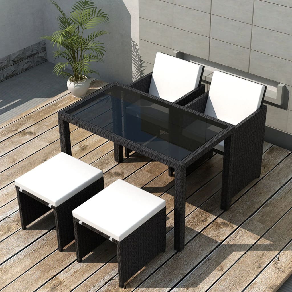 5 Piece Outdoor Dining Set With Cushions Poly Rattan