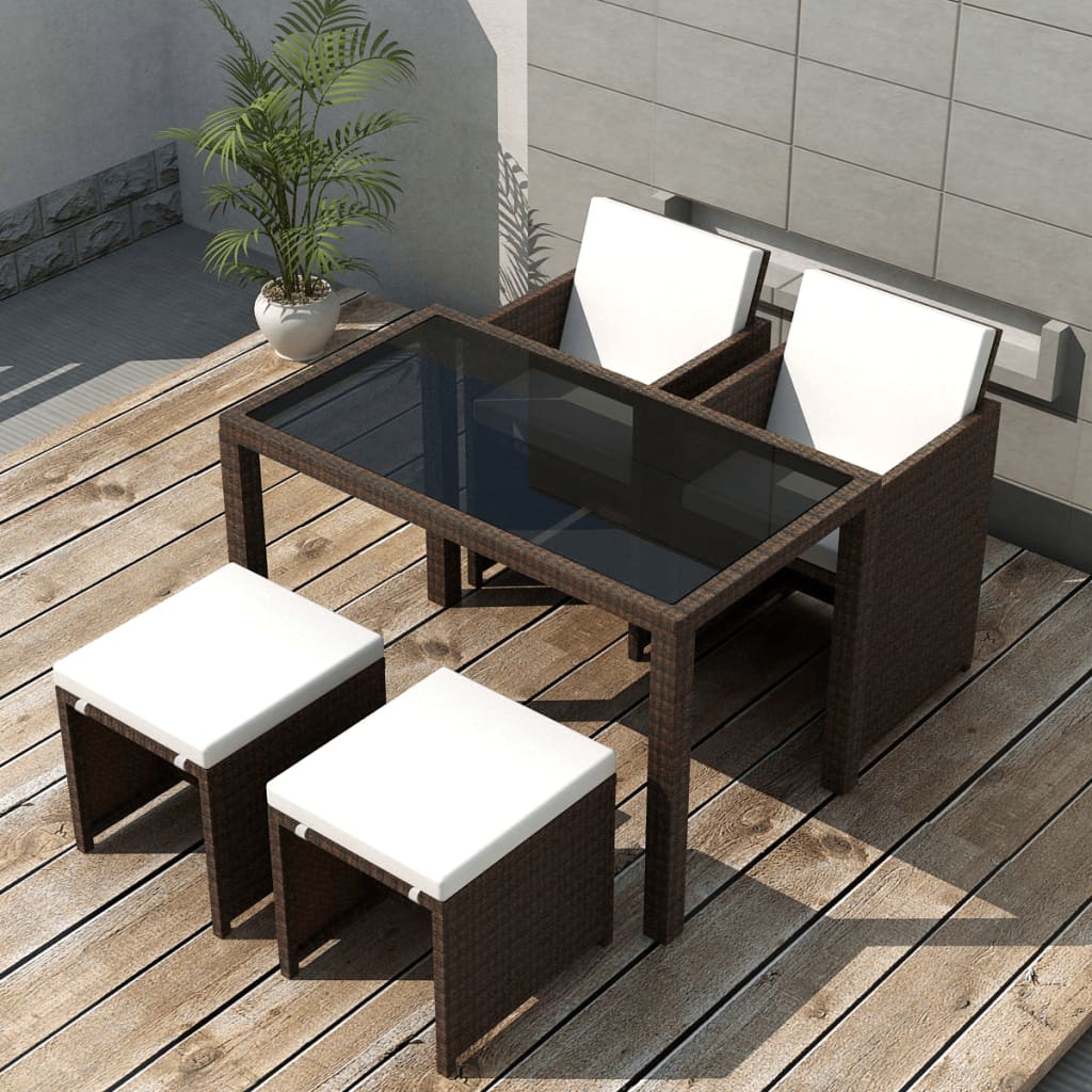 5 Piece Outdoor Dining Set With Cushions Poly Rattan