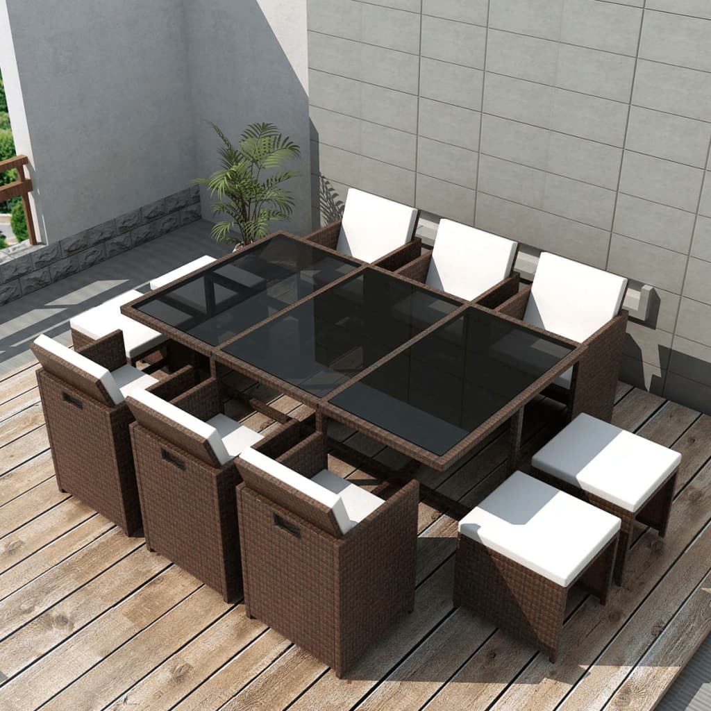 5 Piece Outdoor Dining Set With Cushions Poly Rattan