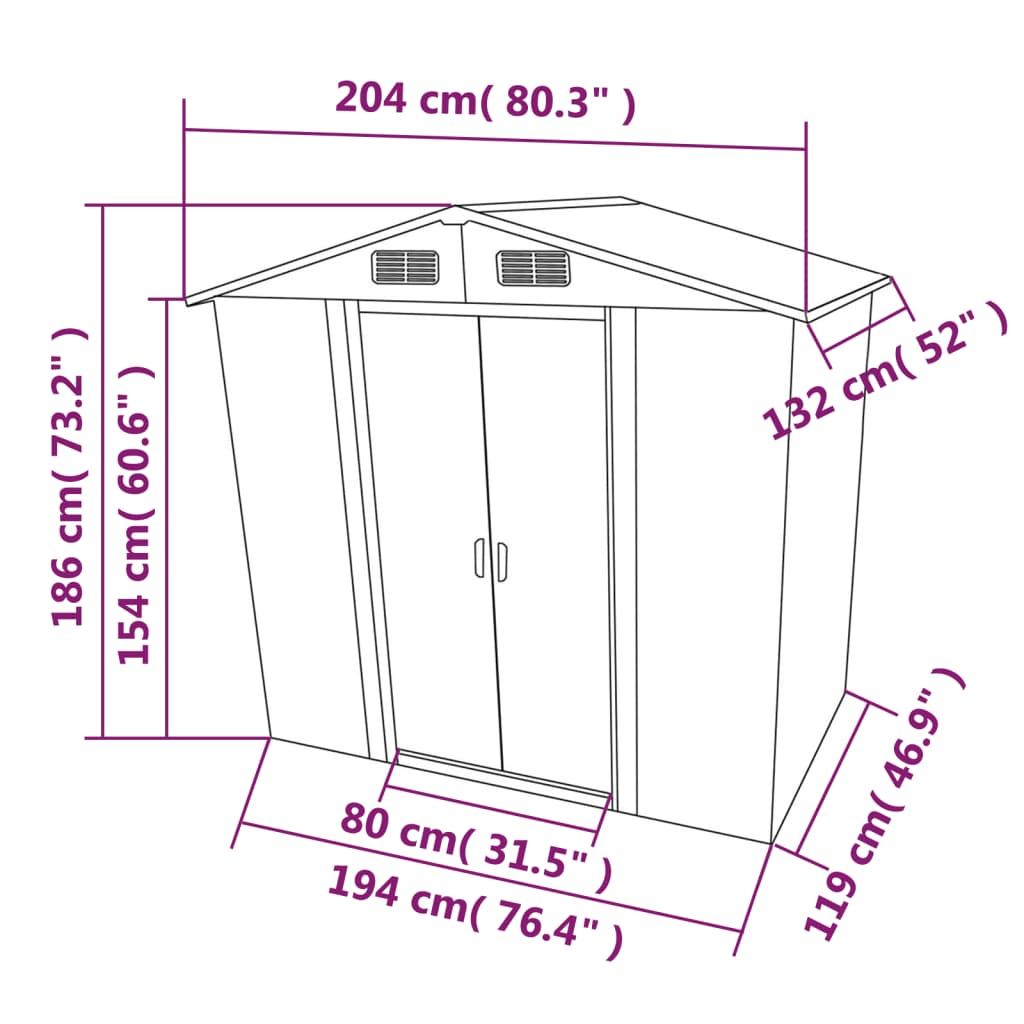 Garden Storage Shed Metal 204X132X186 Cm