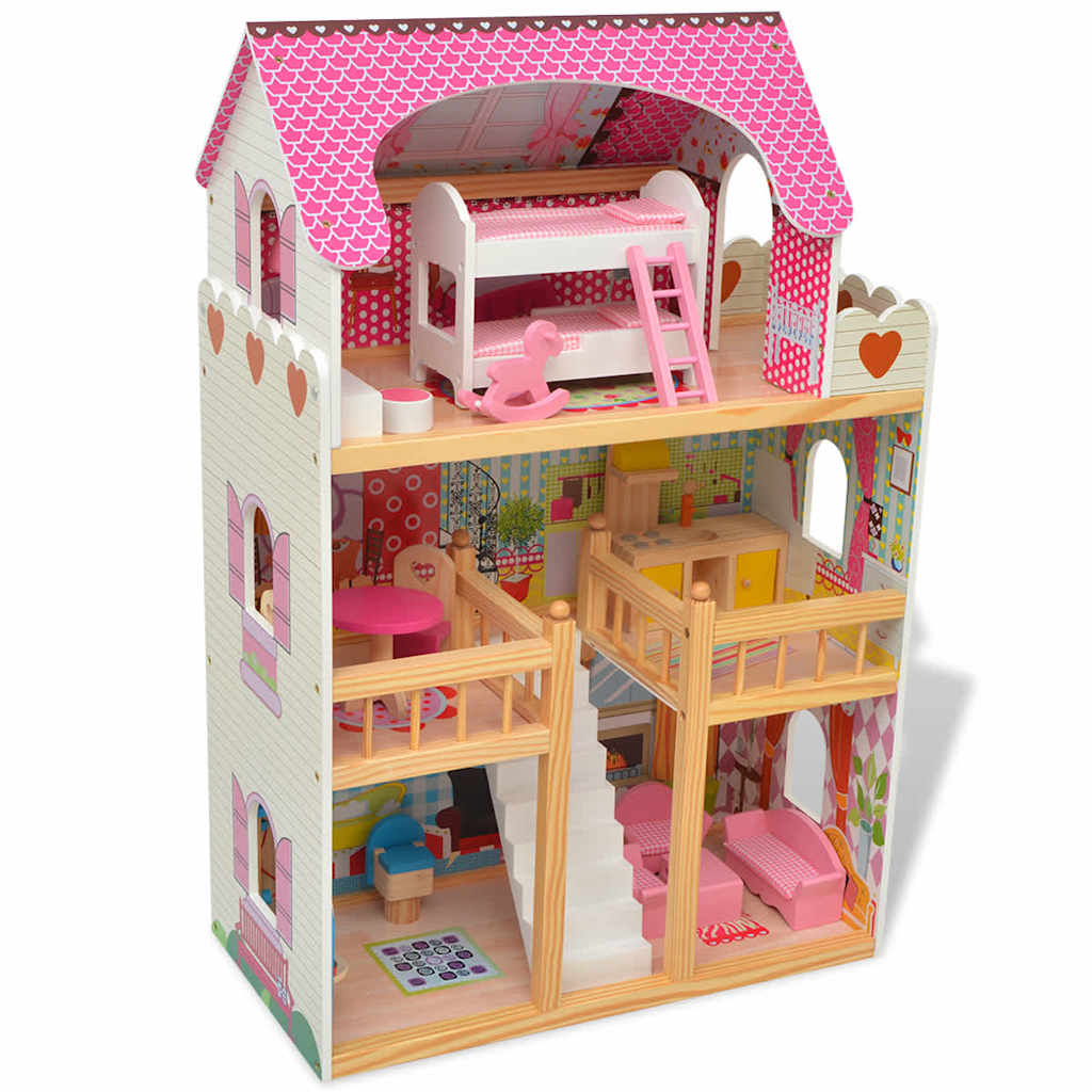 3-Storey Dollhouse Wood 60X30X90 Cm