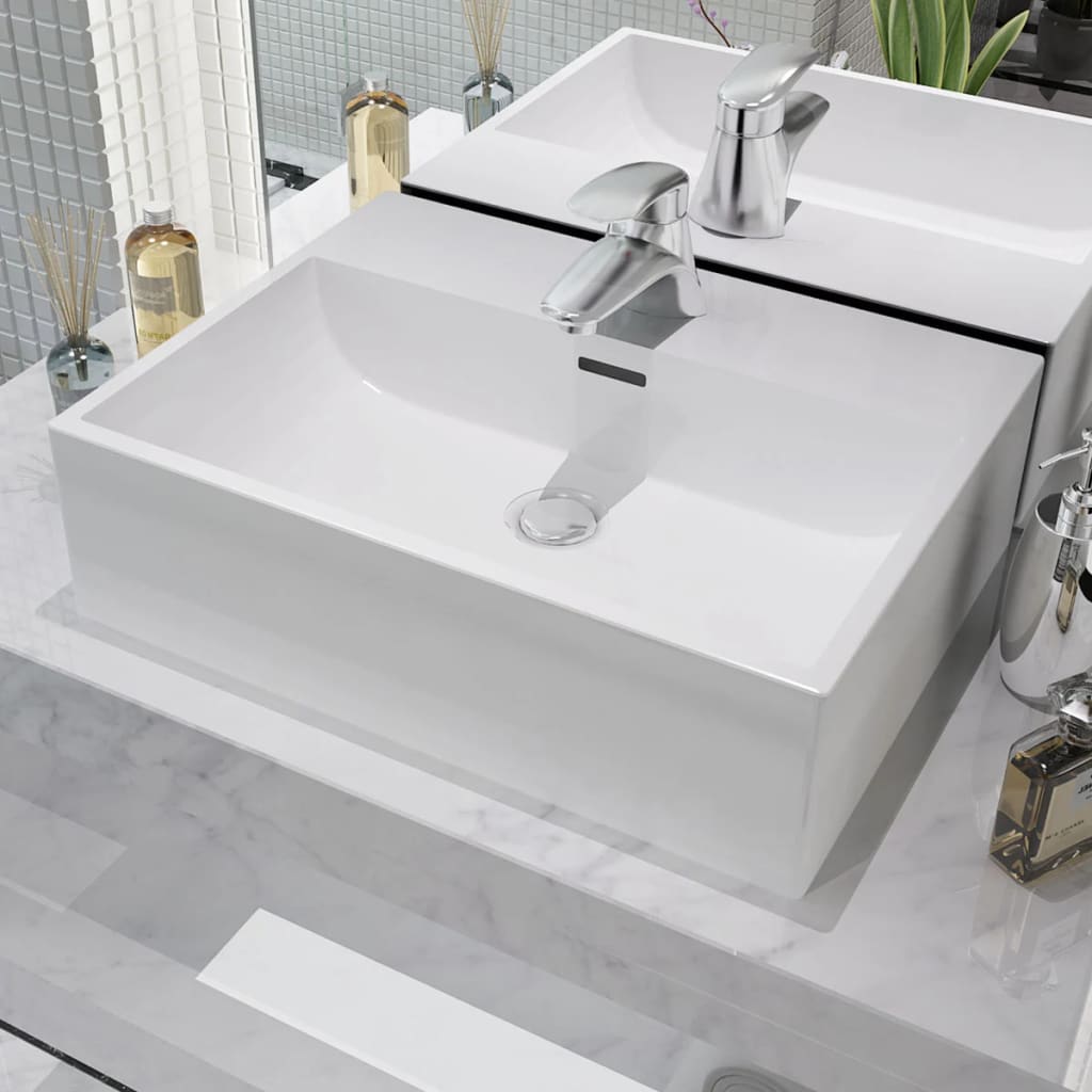 Basin With Faucet Hole Ceramic