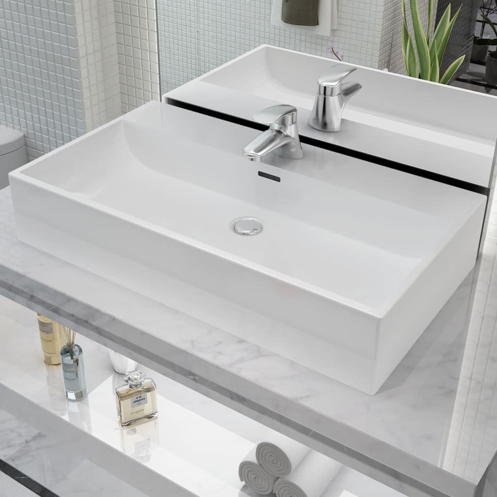 Basin With Faucet Hole Ceramic