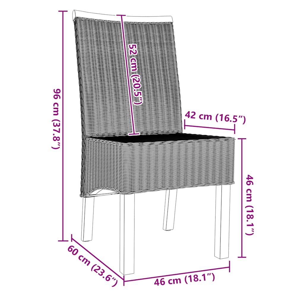 Dining Chairs 2 Pcs Brown Natural Rattan