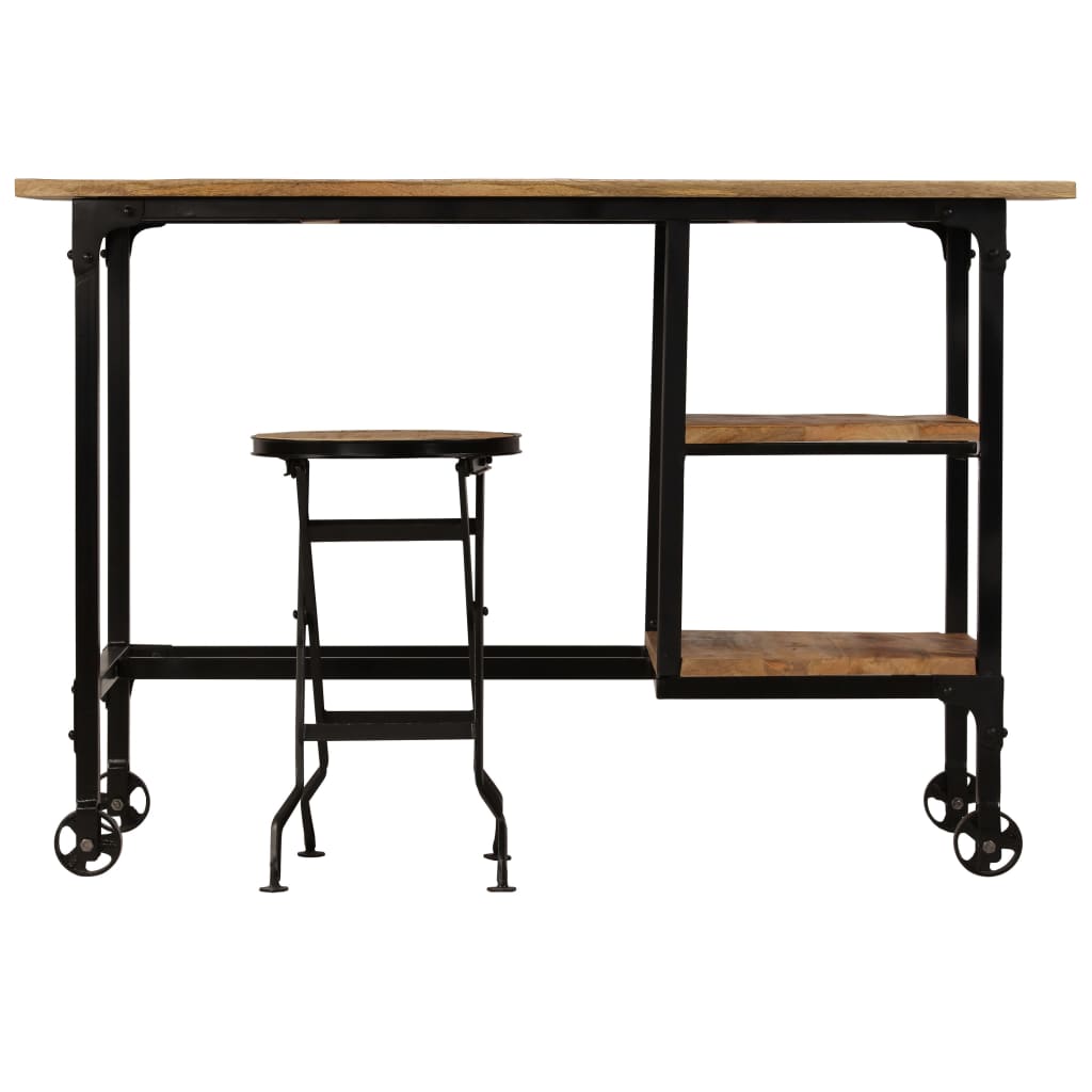 Desk With Folding Stool Solid Mango Wood 115X50X76 Cm