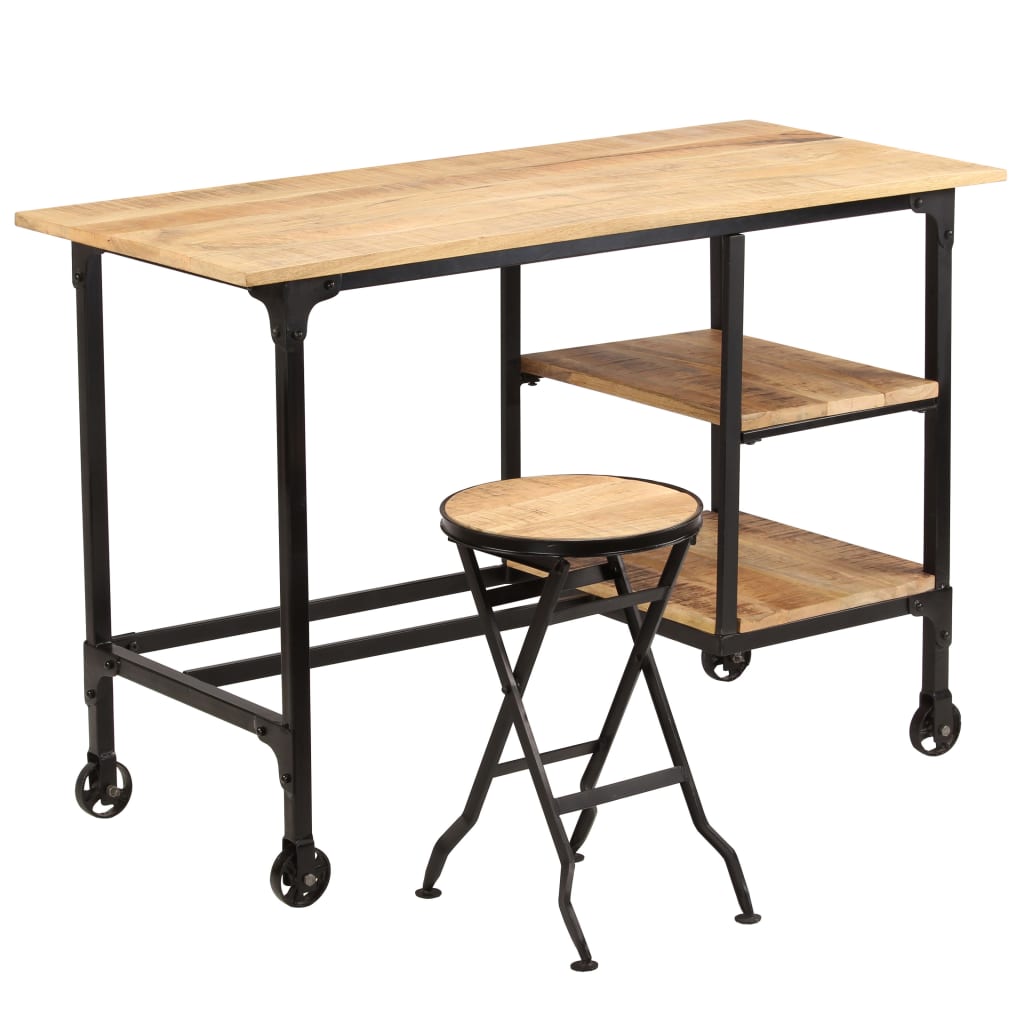 Desk With Folding Stool Solid Mango Wood 115X50X76 Cm