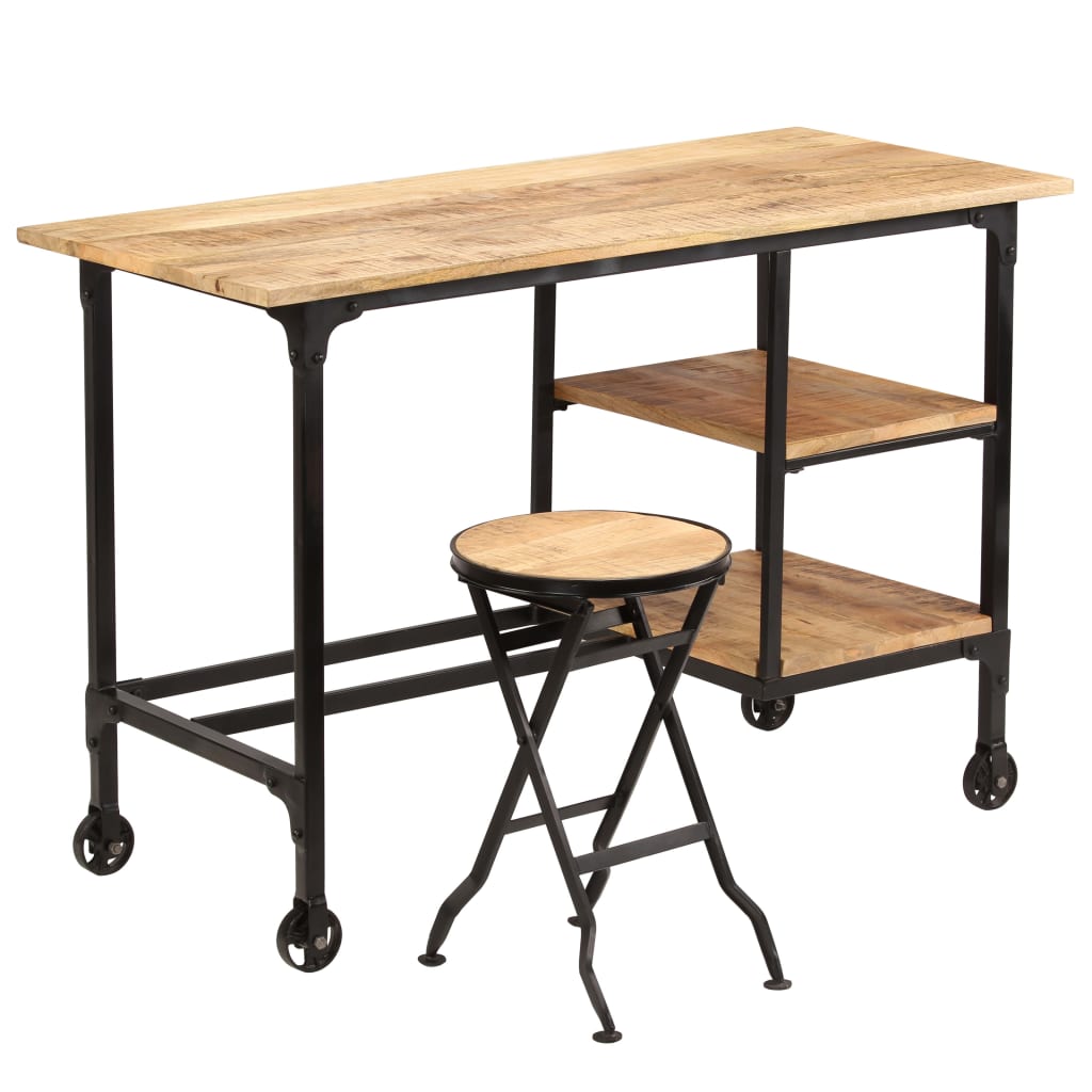 Desk With Folding Stool Solid Mango Wood 115X50X76 Cm