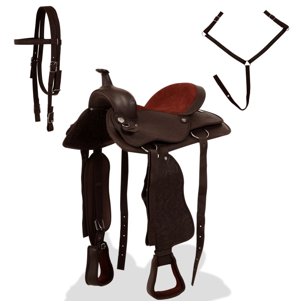 Western Saddle. Headstall&Breast Collar Real Leather 16"