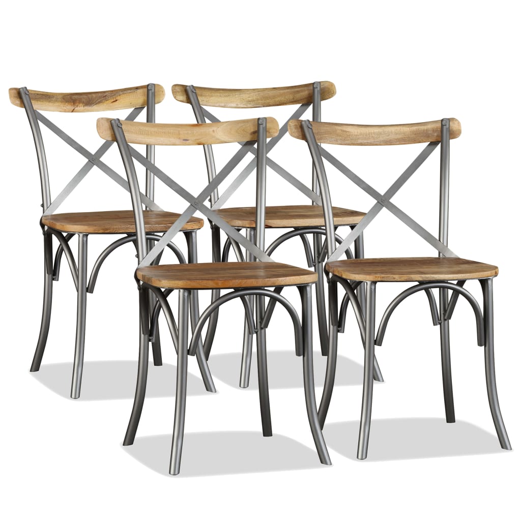 Dining Chairs 6 Pcs Solid Mango Wood And Steel Cross Back