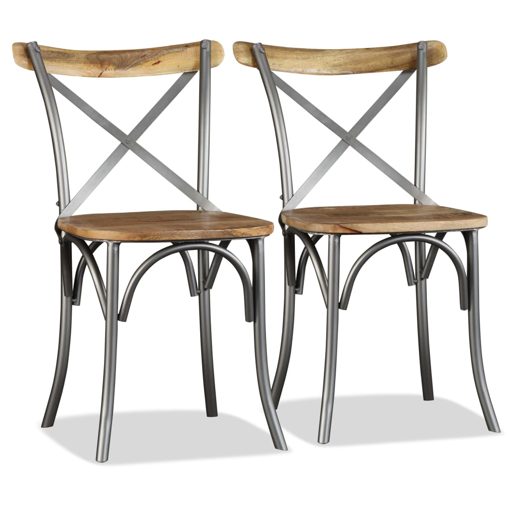 Dining Chairs 6 Pcs Solid Mango Wood And Steel Cross Back