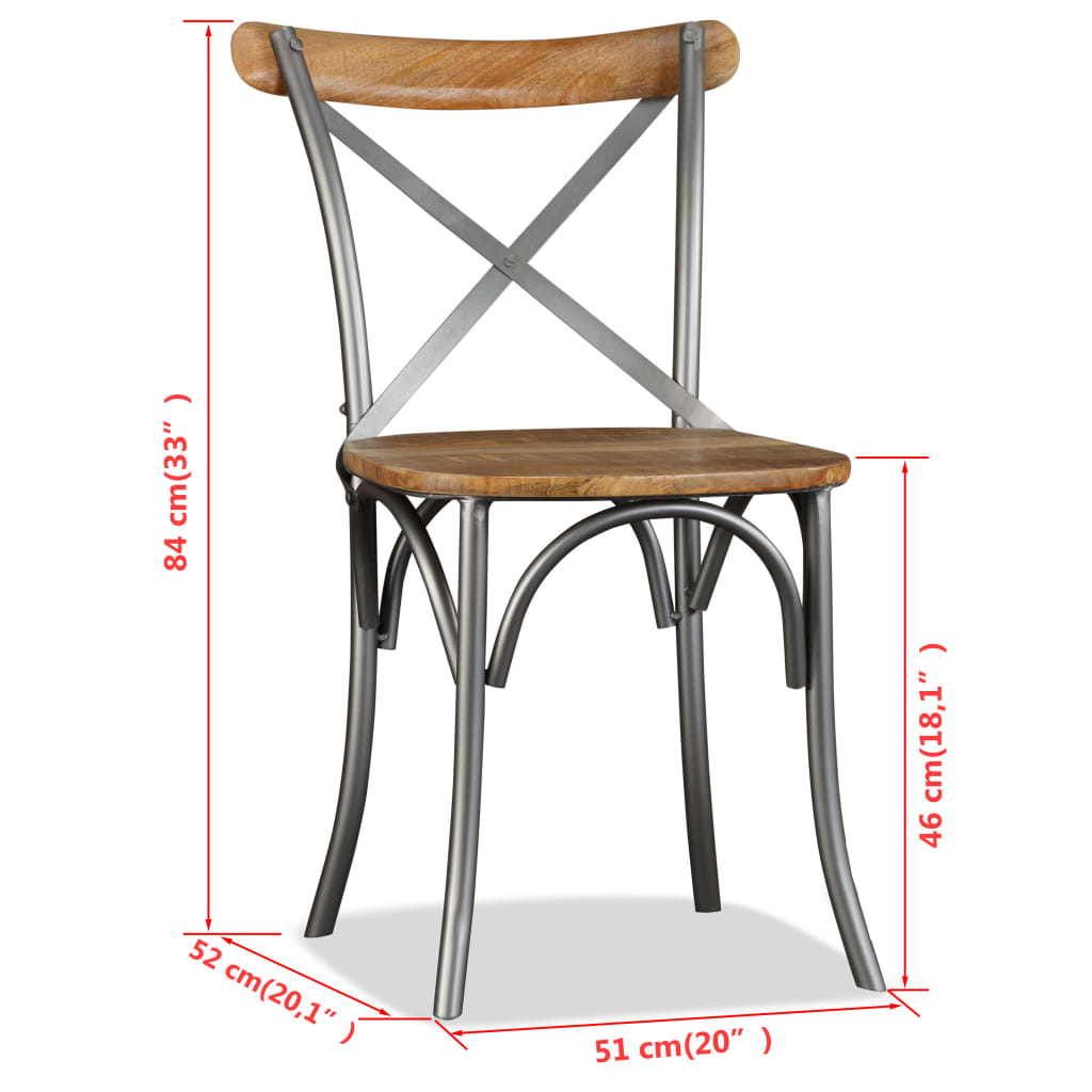 Dining Chairs 6 Pcs Solid Mango Wood And Steel Cross Back