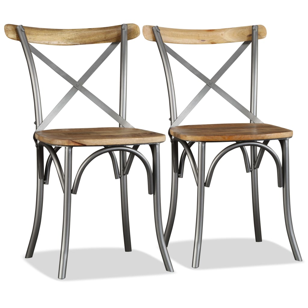 Dining Chairs 6 Pcs Solid Mango Wood And Steel Cross Back