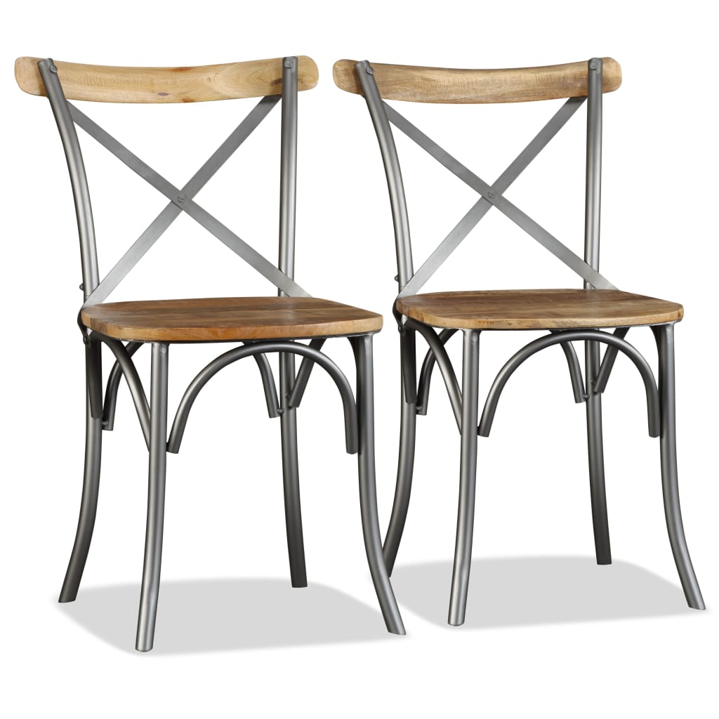 Dining Chairs 6 Pcs Solid Mango Wood And Steel Cross Back