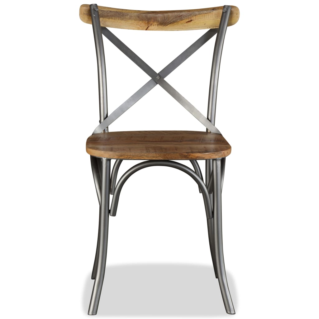 Dining Chairs 6 Pcs Solid Mango Wood And Steel Cross Back