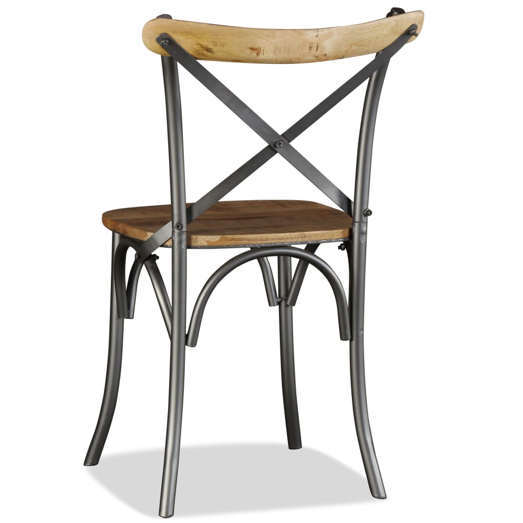 Dining Chairs 6 Pcs Solid Mango Wood And Steel Cross Back