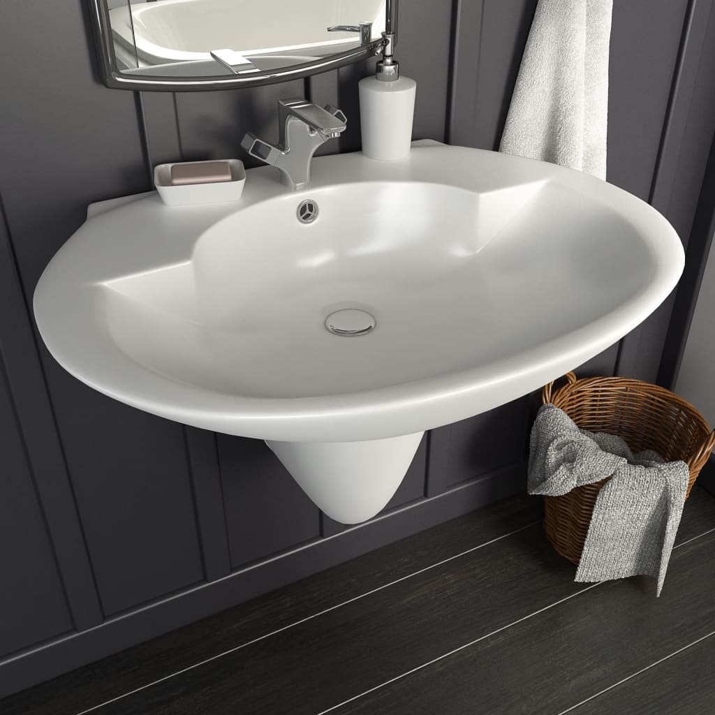 Wall-Mounted Basin Ceramic White 690X520X210 Mm