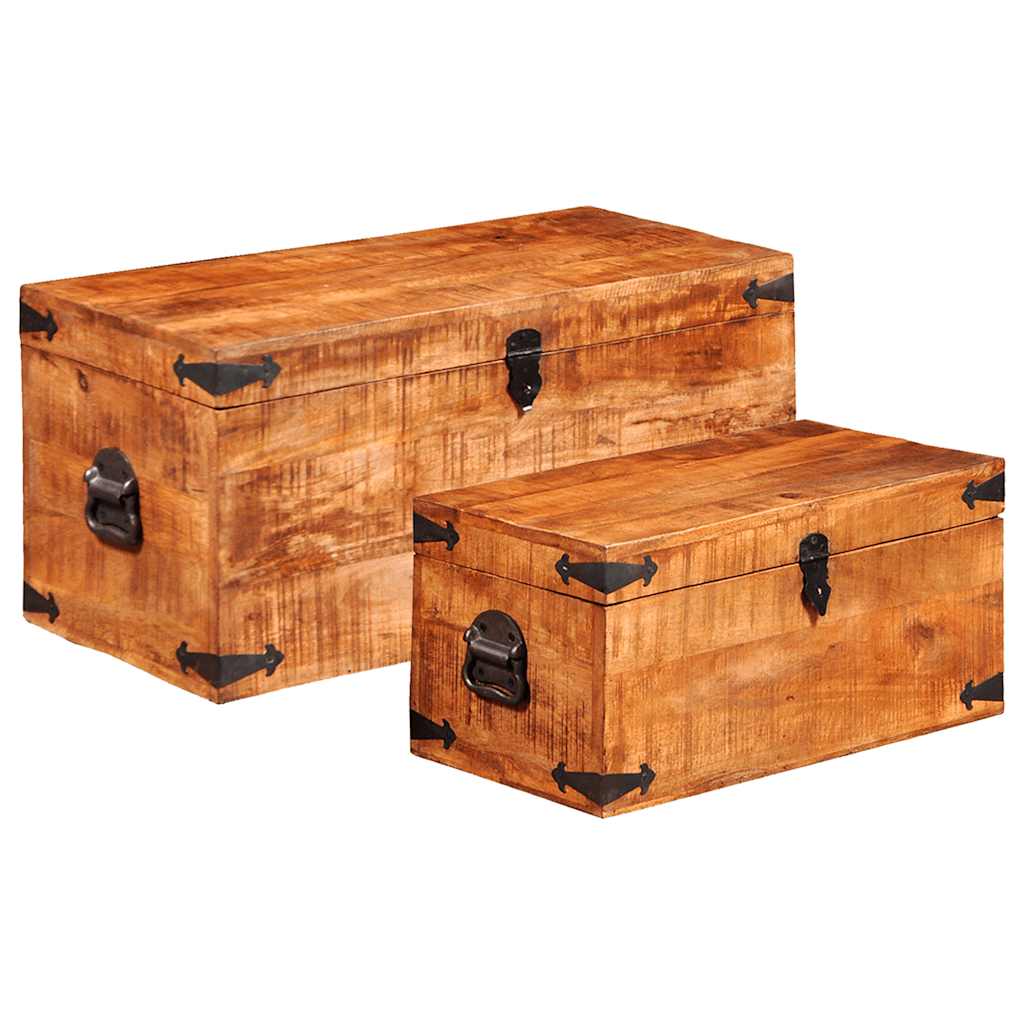 Storage Chest Set 2 Pieces Rough Mango Wood