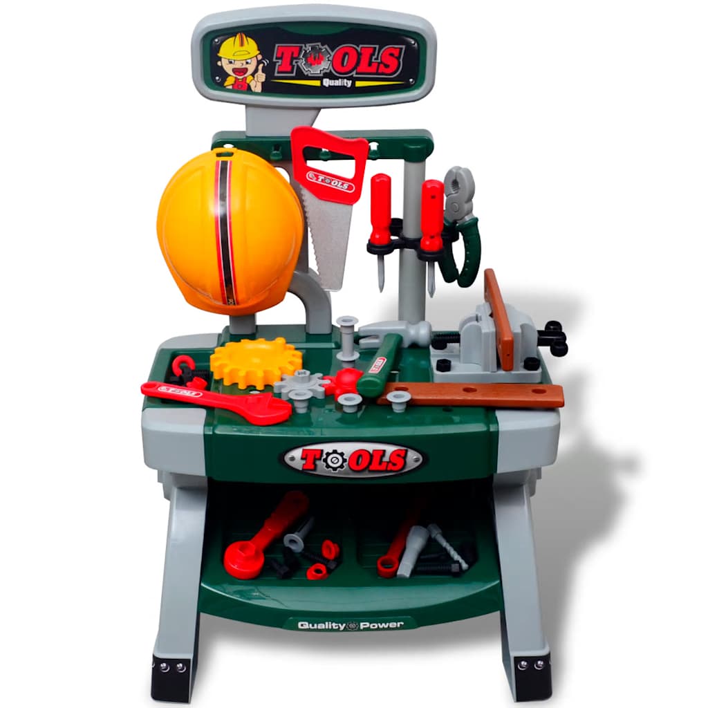 Kids'/Children's Playroom Toy Workbench With Tools Green + Grey