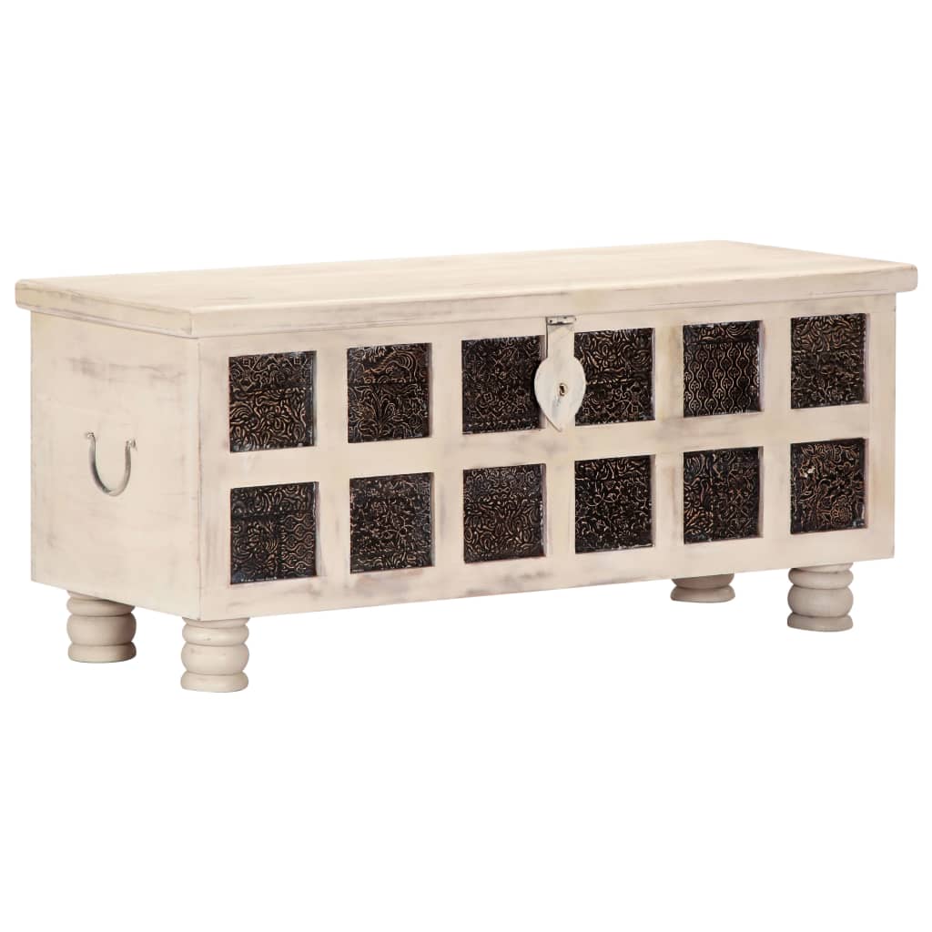 Storage Box White 110X40X45 Cm Solid Acacia Wood