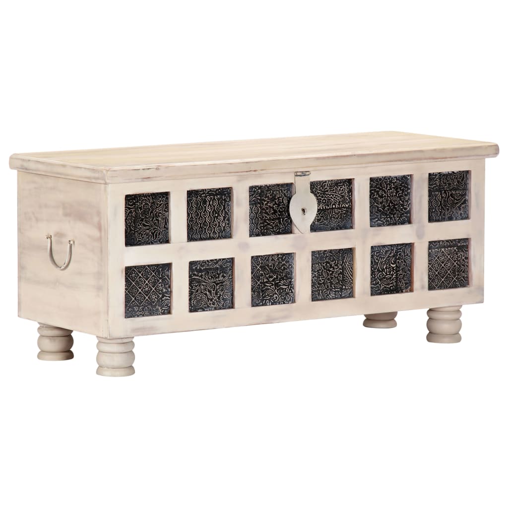 Storage Box White 110X40X45 Cm Solid Acacia Wood