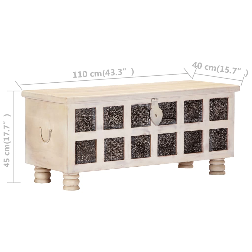 Storage Box White 110X40X45 Cm Solid Acacia Wood