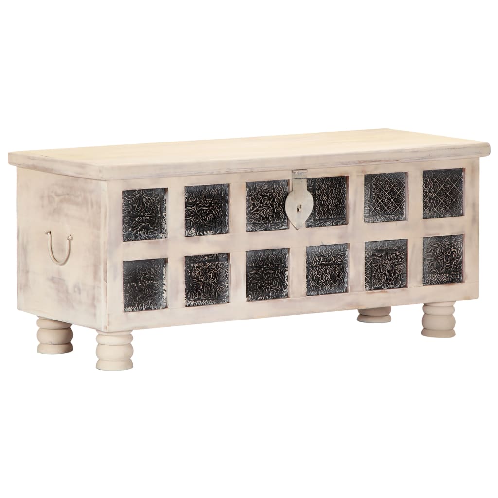 Storage Box White 110X40X45 Cm Solid Acacia Wood