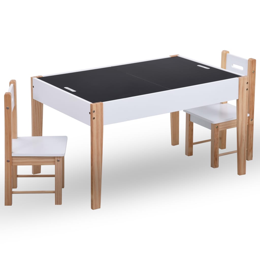 3 Piece Kids Storage Chalkboard Table Chair Set Black And White