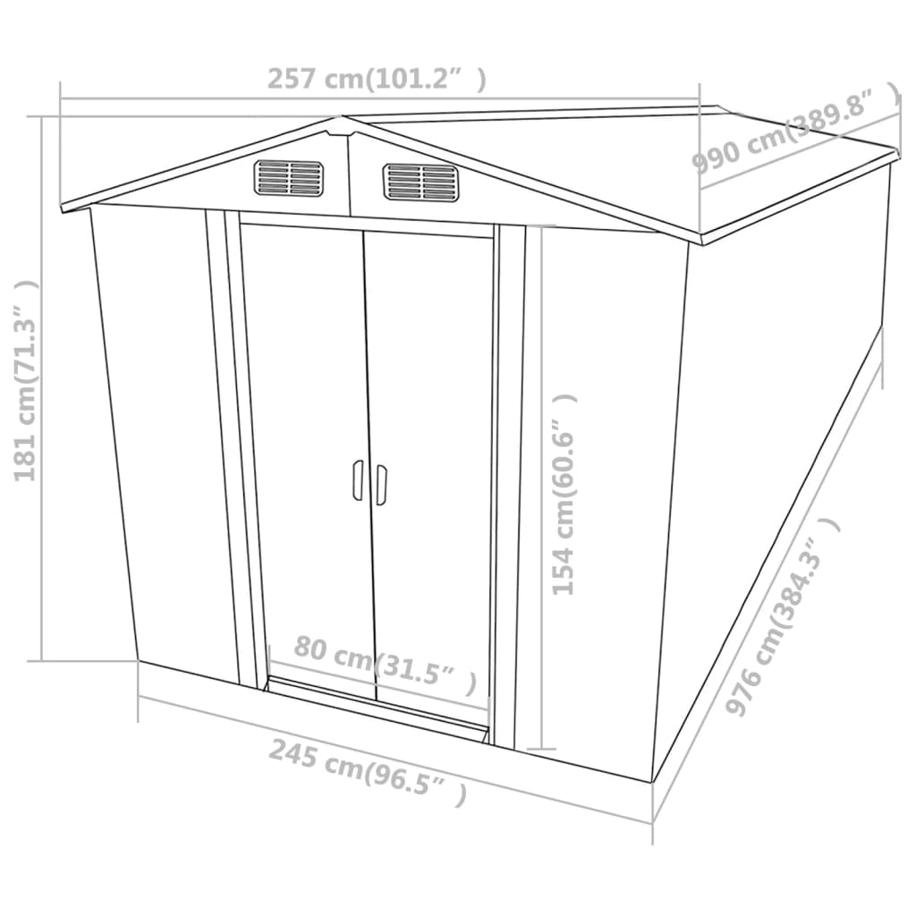 Garden Shed Anthracite 257X990X181 Cm Galvanised Steel
