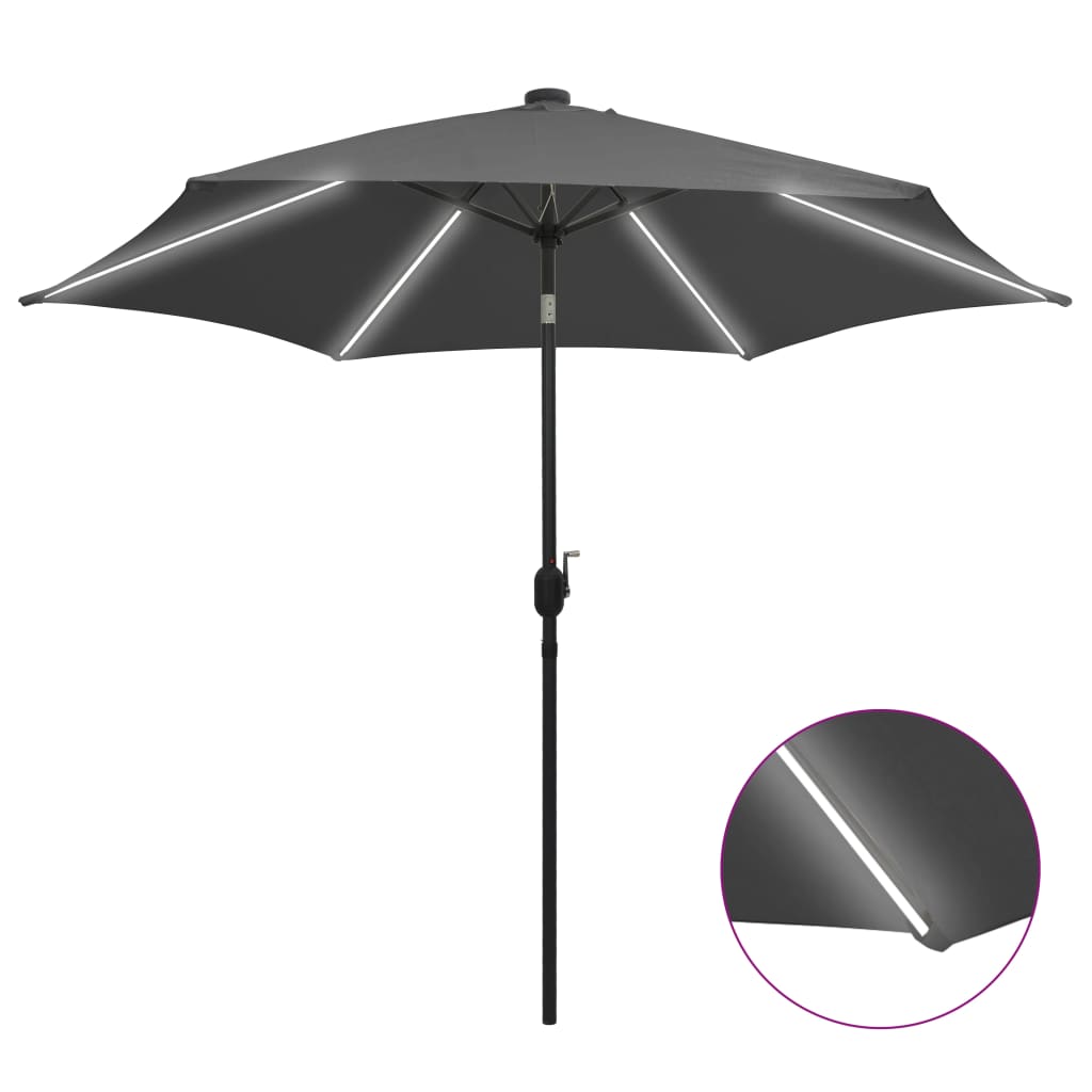 Garden Parasol With Led Lights And Aluminium Pole 300 Cm