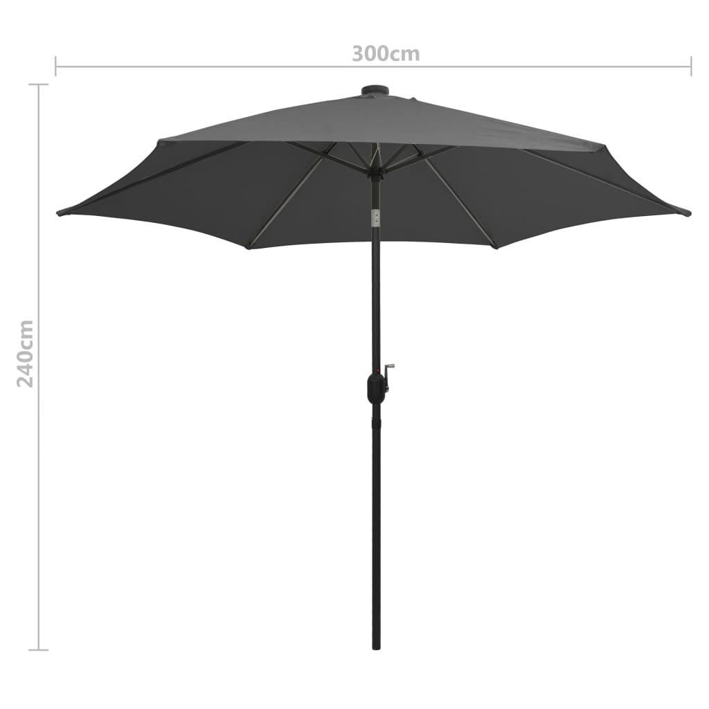 Garden Parasol With Led Lights And Aluminium Pole 300 Cm