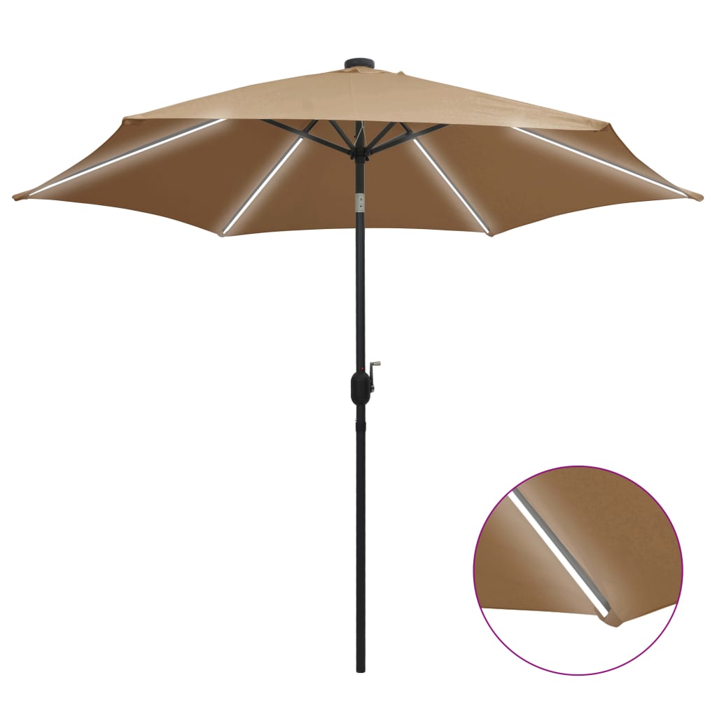 Garden Parasol With Led Lights And Aluminium Pole 300 Cm