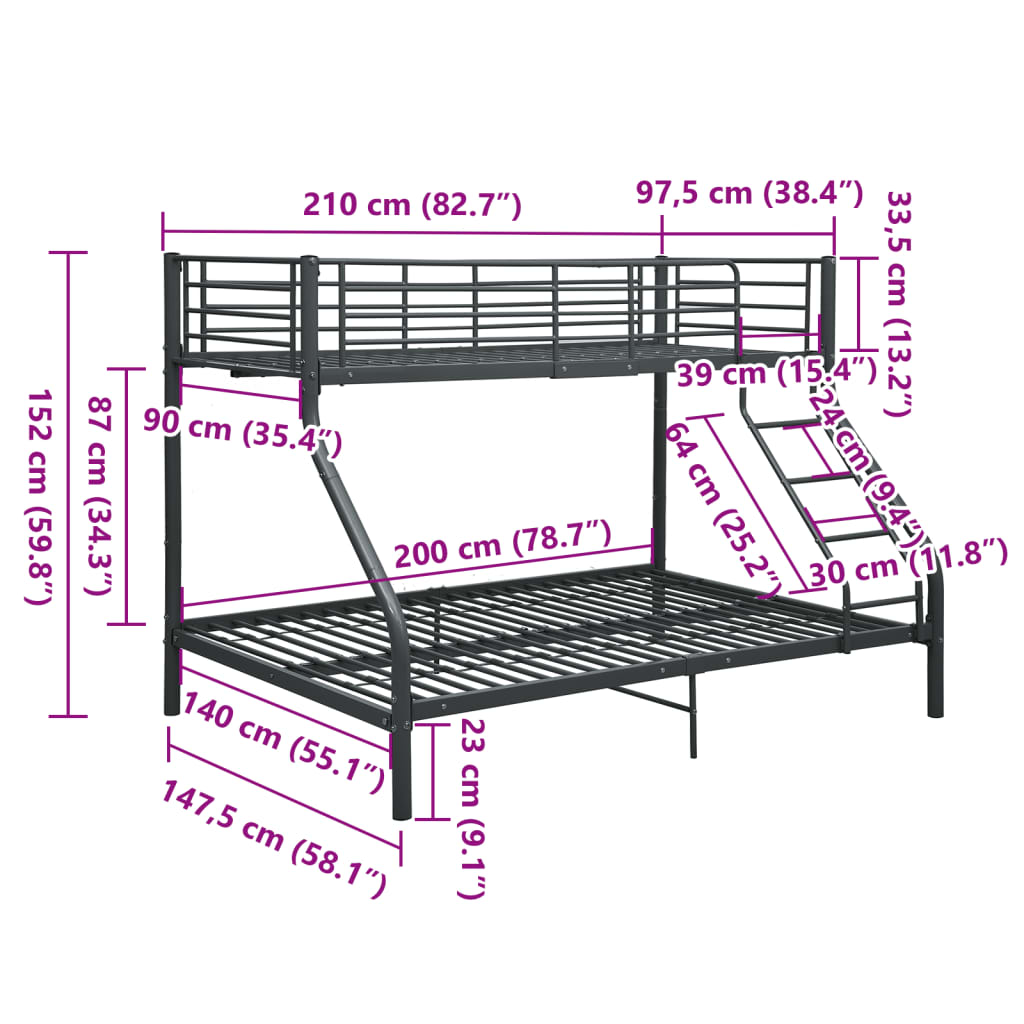 Bunk Bed Frame Without Mattress Metal 140X200 Cm/90X200 Cm