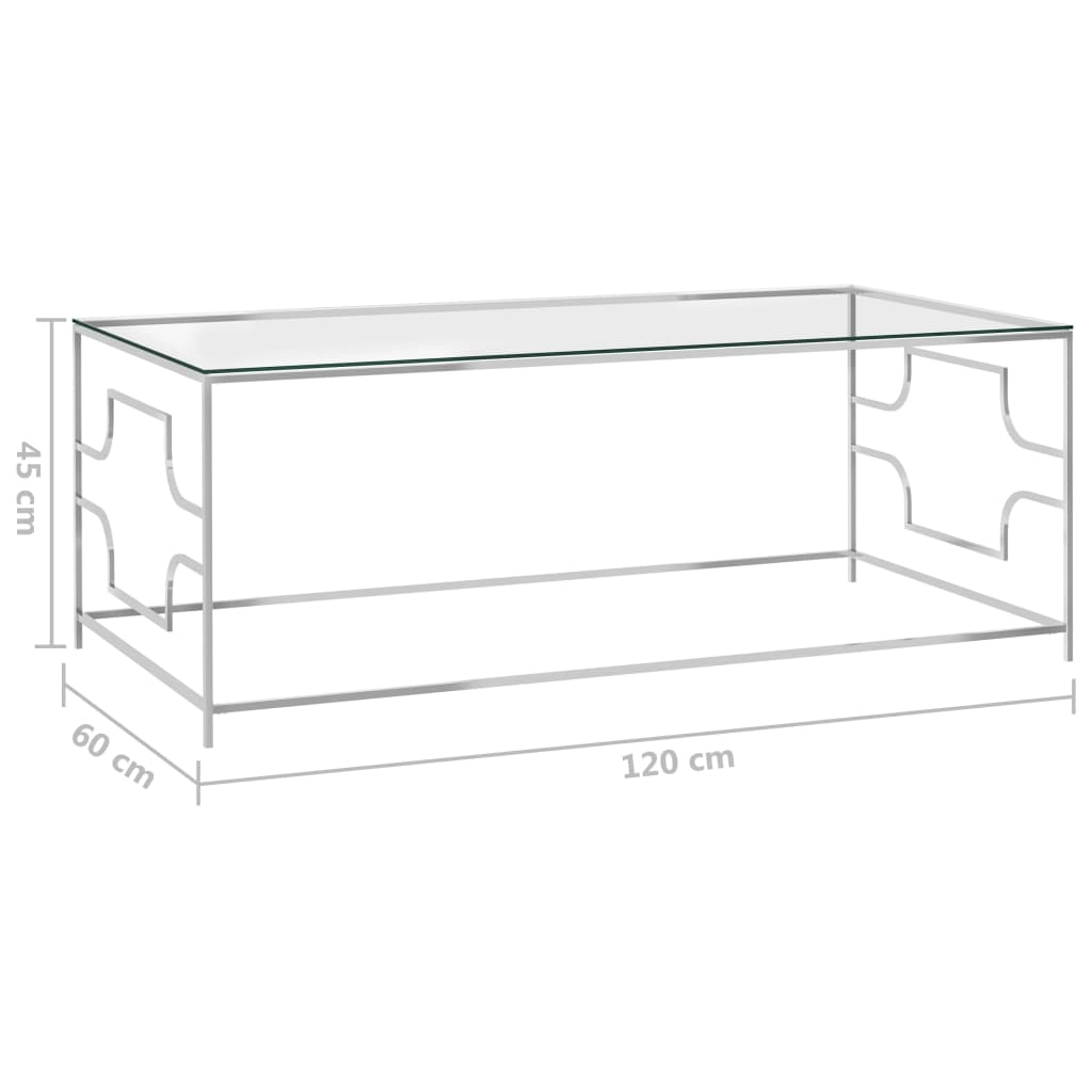 Coffee Table Silver Stainless Steel And Glass
