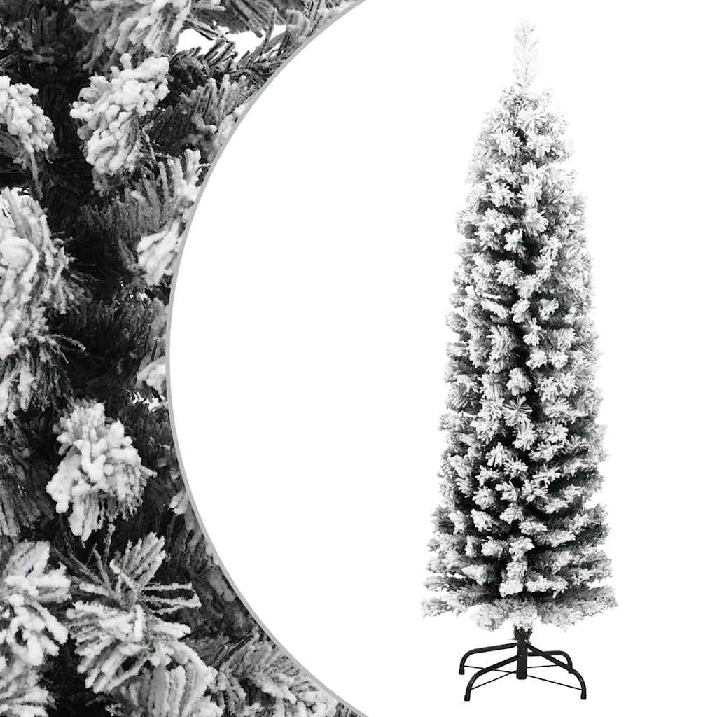 Slim Christmas Tree With Stand And Flocked Snow Pvc
