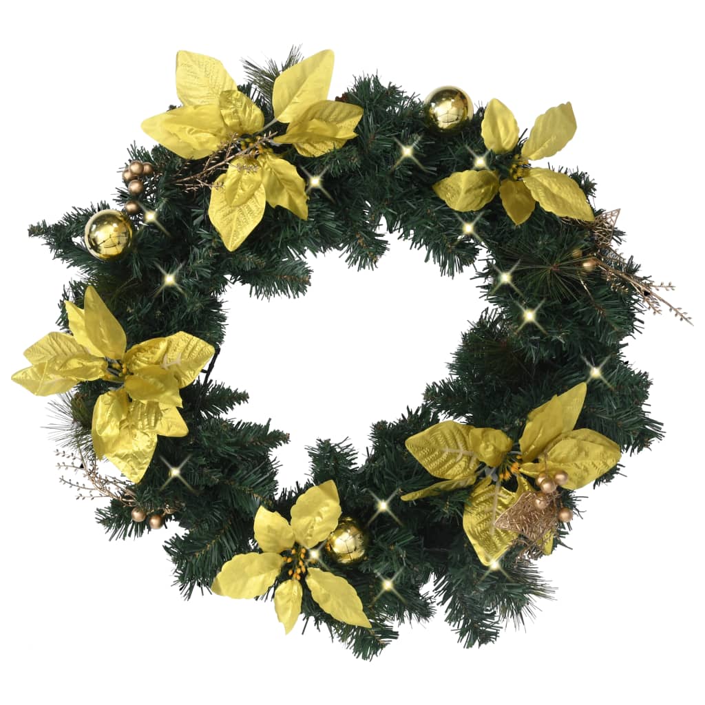 Christmas Wreath With Led Lights Green 60 Cm Pvc